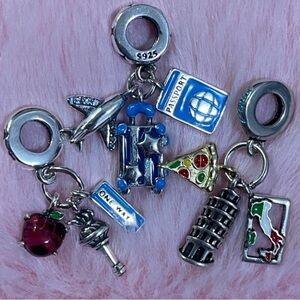 3 Sterling Silver New York Italy Airplane Passport Collection Charm Bundle Set